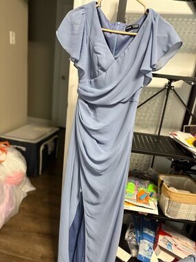 SHEIN Light Blue Draped V-Neck Maxi Gown